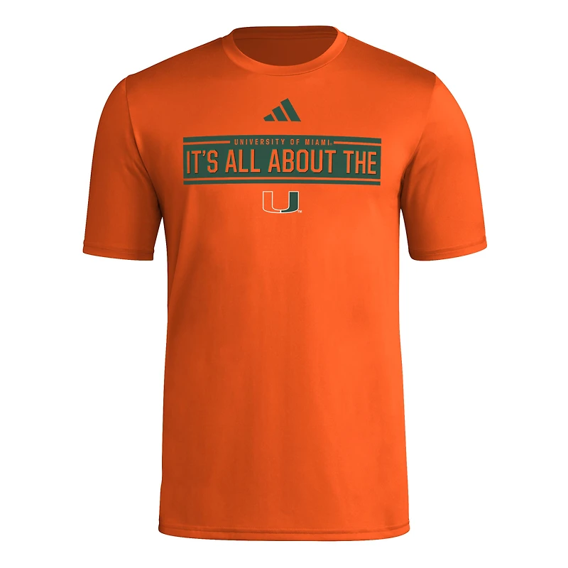 Men's adidas Miami Hurricanes Locker Slogan Pre-Game T-Shirt