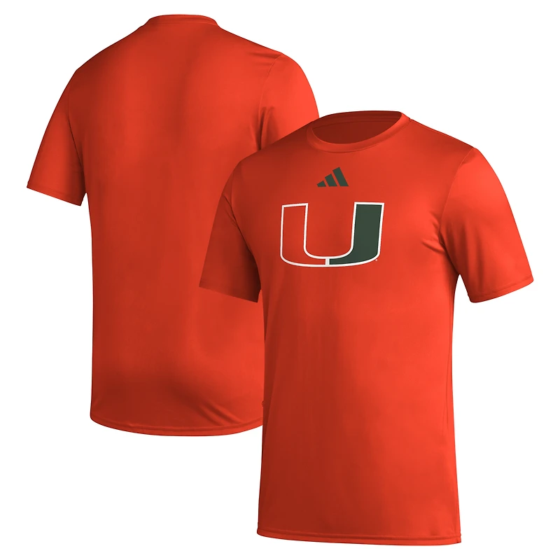 Men's adidas Orange Miami Hurricanes Primary Locker Logo Pre-Game AEROREADY T-Shirt