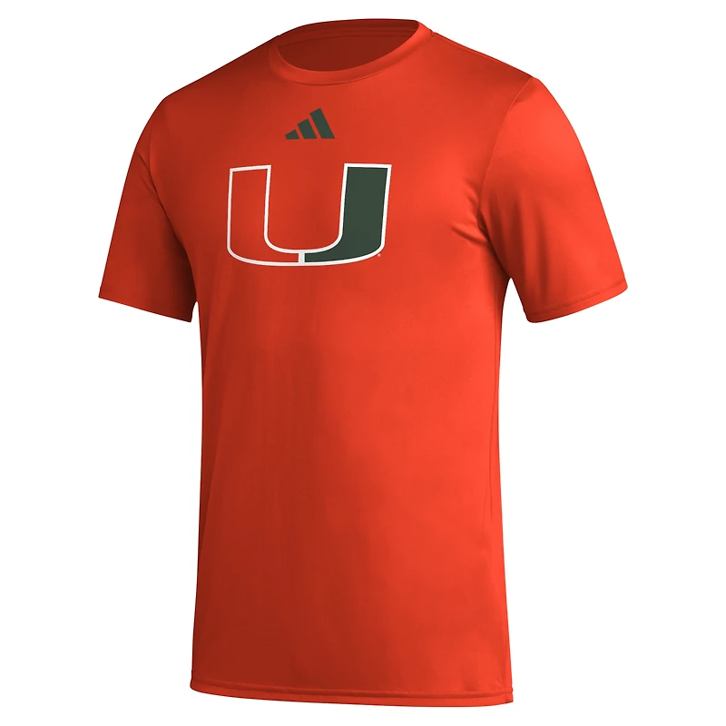Men's adidas Orange Miami Hurricanes Primary Locker Logo Pre-Game AEROREADY T-Shirt