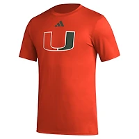 Men's adidas Orange Miami Hurricanes Primary Locker Logo Pre-Game AEROREADY T-Shirt
