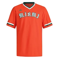 Men's adidas  Orange Miami Hurricanes V-Neck Baseball Jersey