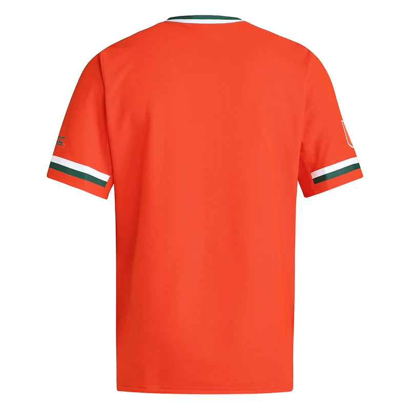 Men's adidas  Orange Miami Hurricanes V-Neck Baseball Jersey
