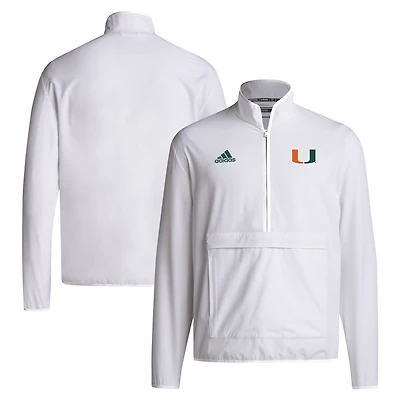 Veste à demi-zip adidas Miami Hurricanes Coaches Sideline pour hommes, blanche