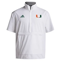 Men's adidas White Miami Hurricanes 2024 Coaches Sideline Half-Zip Short Sleeve Jacket