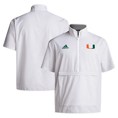 Men's adidas White Miami Hurricanes 2024 Coaches Sideline Half-Zip Short Sleeve Jacket