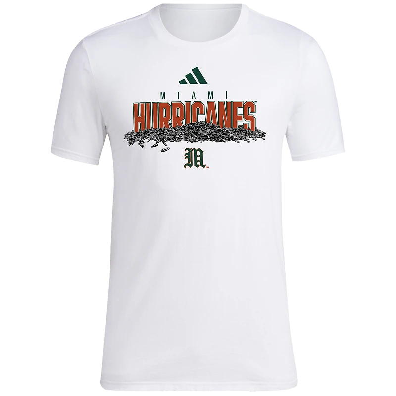 T-shirt adidas pour hommes, blanc, Miami Hurricanes, Baseball, graines de tournesol