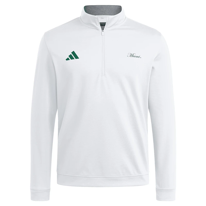 Men's adidas White Miami Hurricanes Elevated Quarter-Zip Jacket