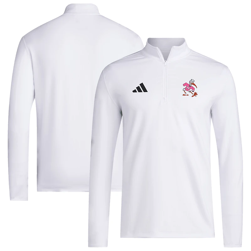 Men's adidas White Miami Hurricanes Half-Zip Golf Jacket