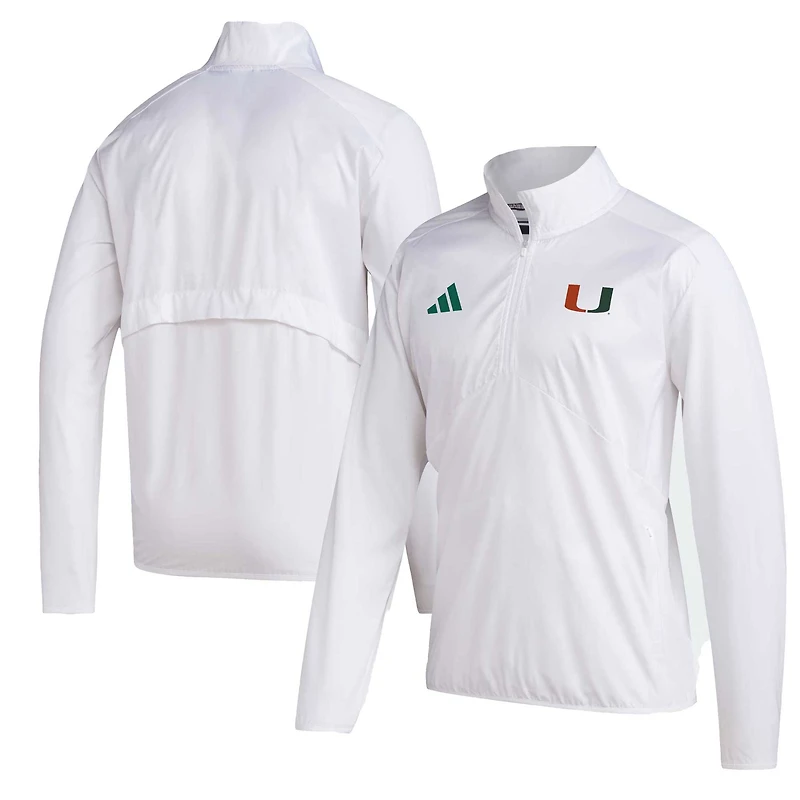 Men's adidas Miami Hurricanes Sideline AEROREADY Raglan Sleeve Quarter-Zip Jacket