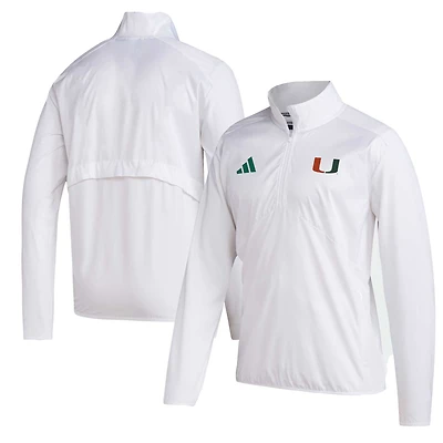 Men's adidas Miami Hurricanes Sideline AEROREADY Raglan Sleeve Quarter-Zip Jacket
