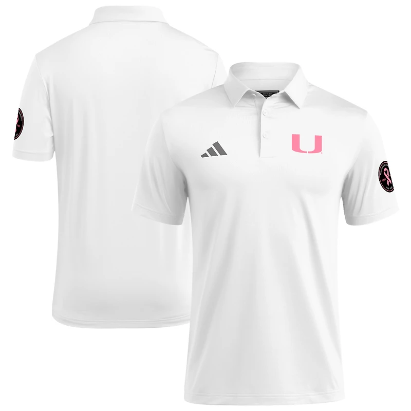 Polo adidas blanc pour homme, motif Miami Hurricanes, rose, la sensibilisation au cancer du sein
