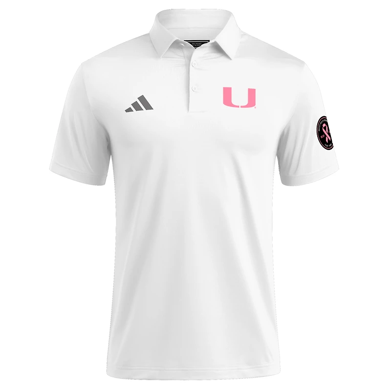 Polo adidas blanc pour homme, motif Miami Hurricanes, rose, la sensibilisation au cancer du sein
