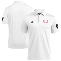 Polo adidas blanc pour homme, motif Miami Hurricanes, rose, la sensibilisation au cancer du sein