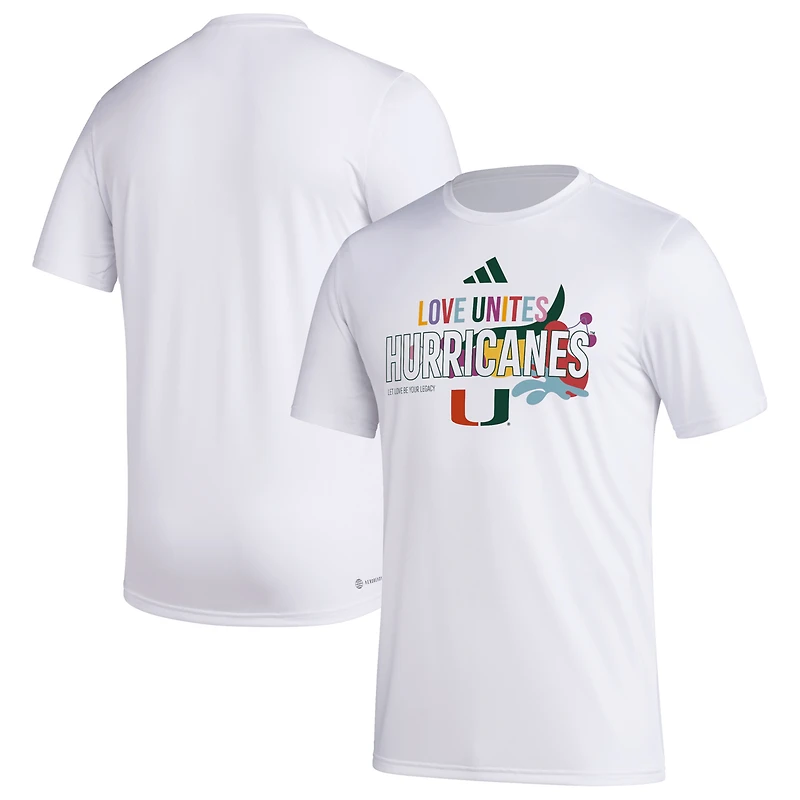 T-shirt d'avant-match adidas x Rich Mnisi Pride Collection pour hommes, blanc, Miami Hurricanes, AEROREADY