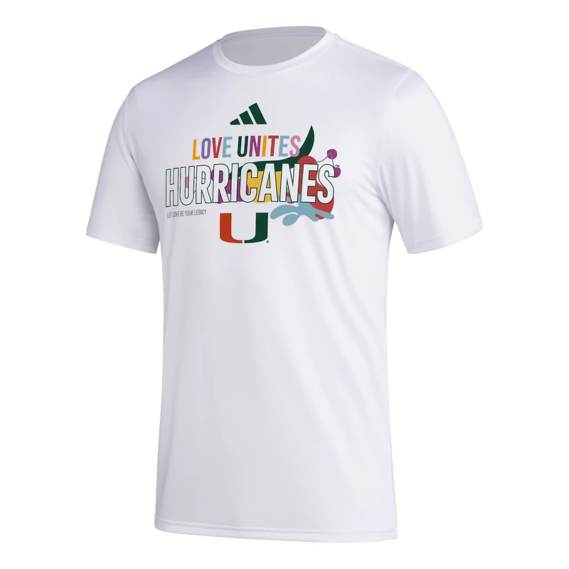 T-shirt d'avant-match adidas x Rich Mnisi Pride Collection pour hommes, blanc, Miami Hurricanes, AEROREADY