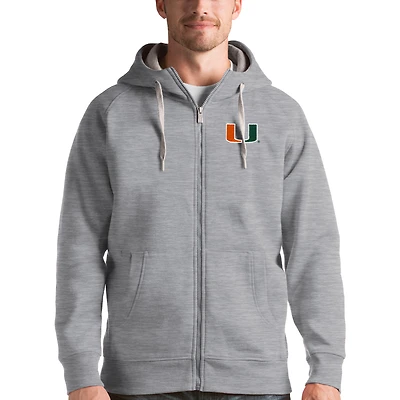 Men's Antigua Gray Miami Hurricanes Victory Full-Zip Hoodie