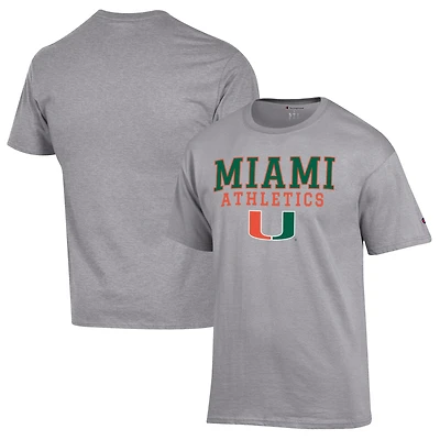 T-shirt gris Champion pour homme avec logo des Miami Hurricanes Athletics