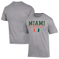 T-shirt gris Champion pour homme avec logo des Miami Hurricanes Athletics