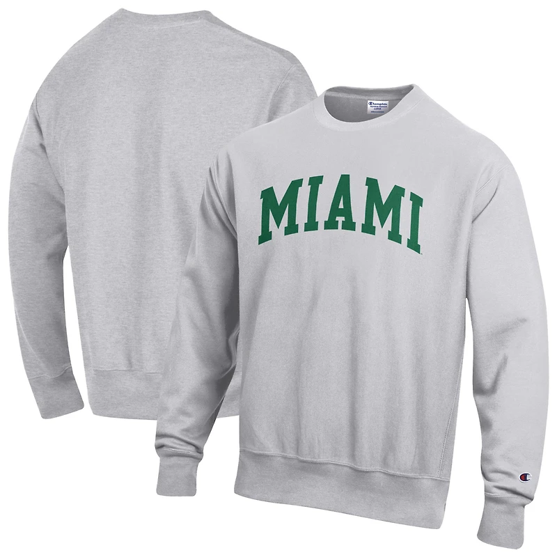 Men's Champion Gray Miami Hurricanes Reverse Weave Fleece Sweatshirt
