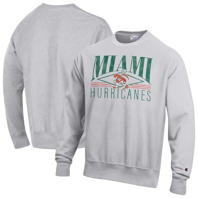 Sweat-shirt en molleton à tissage inversé Champion Gray Miami Hurricanes pour homme
