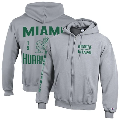 Sweat à capuche zippé en polaire Champion gris Miami Hurricanes Varsity Powerblend pour homme
