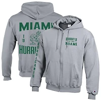 Sweat à capuche zippé en polaire Champion gris Miami Hurricanes Varsity Powerblend pour homme