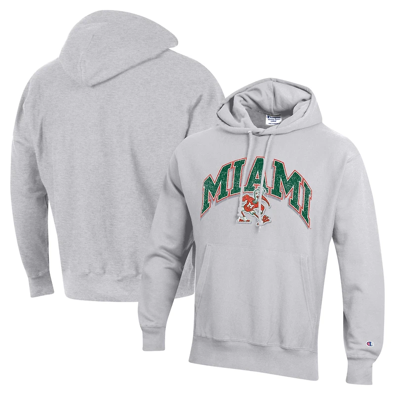 Sweat à capuche Champion Gray Miami Hurricanes Late Night Reverse Weave pour homme