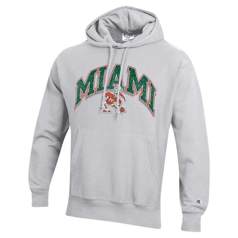 Sweat à capuche Champion Gray Miami Hurricanes Late Night Reverse Weave pour homme