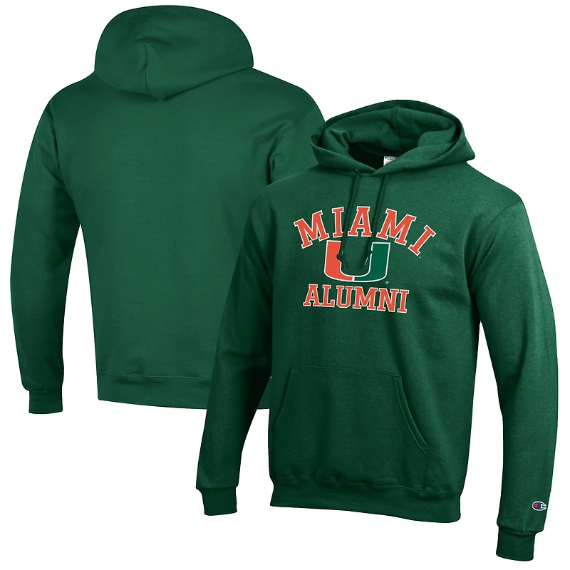 Sweat à capuche vert Champion pour homme avec logo des anciens Miami Hurricanes