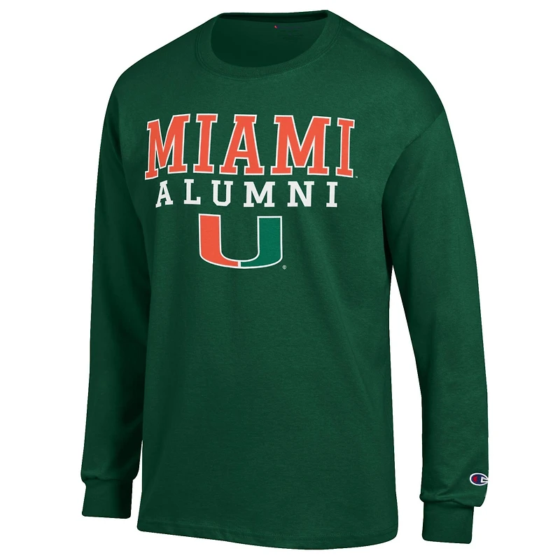 T-shirt à manches longues vert Champion pour homme avec logo des anciens Hurricanes de Miami
