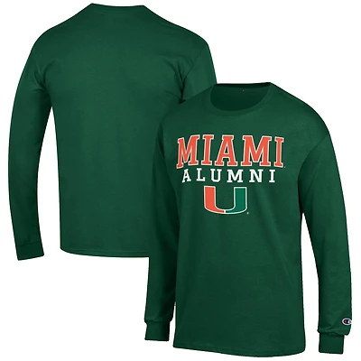 T-shirt à manches longues vert Champion pour homme avec logo des anciens Hurricanes de Miami