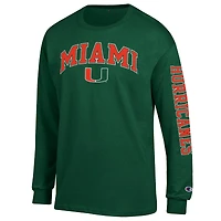 T-shirt à manches longues vert Champion Miami Hurricanes pour homme avec logo Arch Over 2-Hit