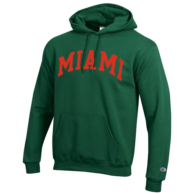 Men's Champion  Green Miami Hurricanes Basic Arch Fleece Pullover Hoodie