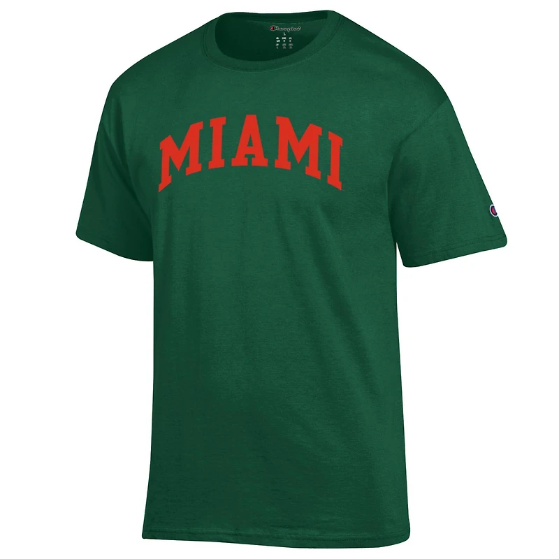 T-shirt vert Champion pour homme, motif arche basique des Miami Hurricanes