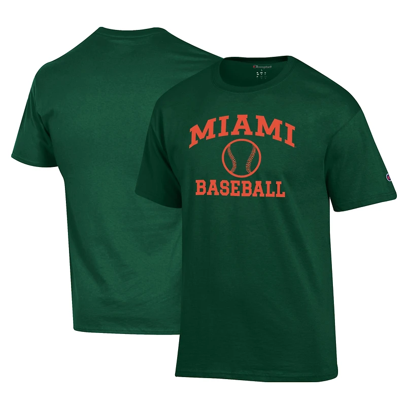 T-shirt de baseball Powerblend vert Champion pour homme, avec logo l'équipe principale des Miami Hurricanes