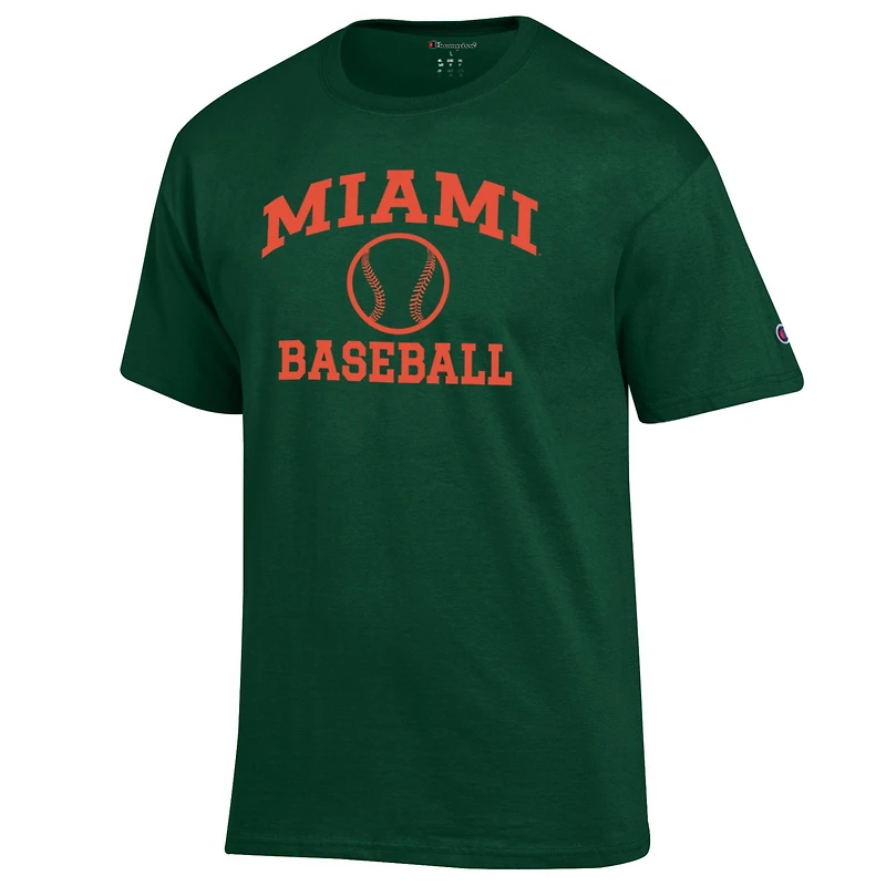 T-shirt de baseball Powerblend vert Champion pour homme, avec logo l'équipe principale des Miami Hurricanes