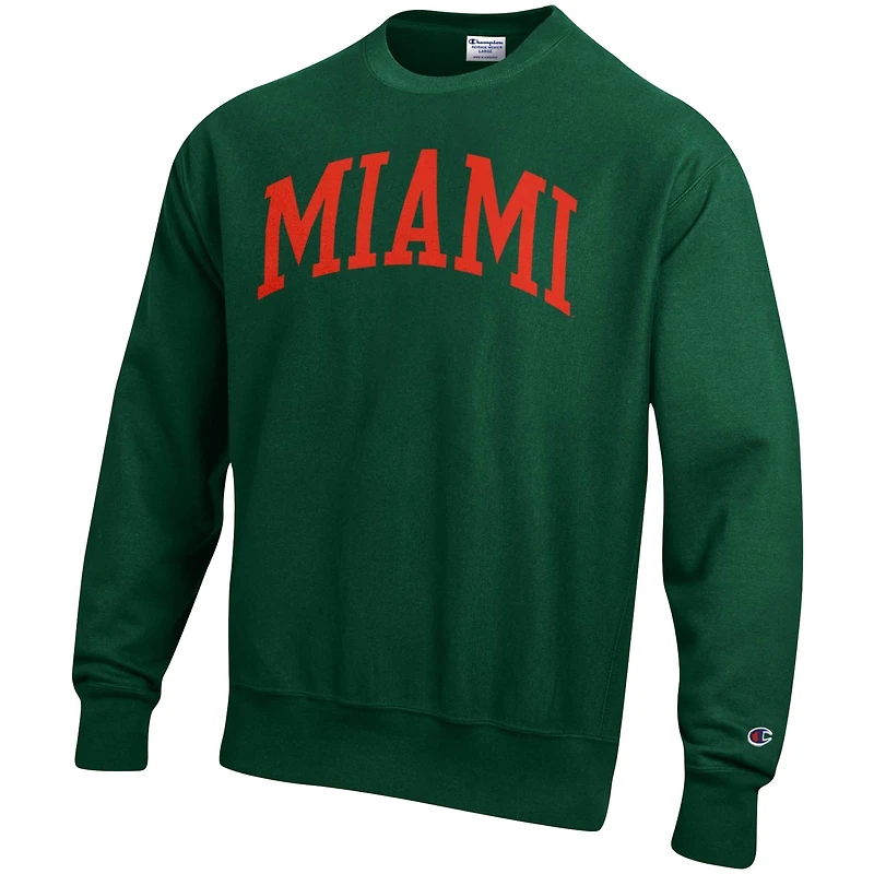Sweat-shirt à enfiler Champion Green Miami Hurricanes pour homme, coupe décontractée, tissage inversé Arch