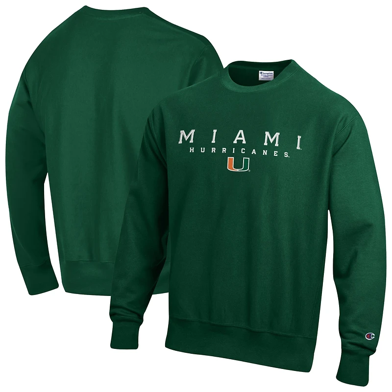 Men's Champion Green Miami Hurricanes Relentless Reverse Weave Sweatshirt