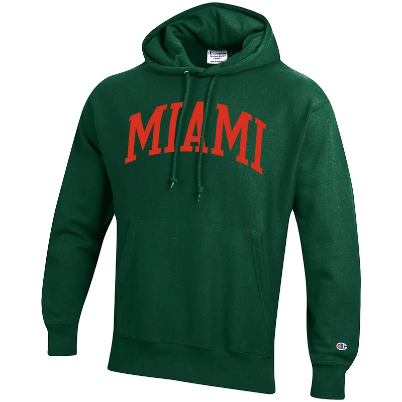 Sweat à capuche coupe décontractée Champion Green Miami Hurricanes Team Arch Reverse Weave pour homme