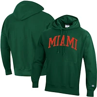 Men's Champion Green Miami Hurricanes Team Arch Reverse Weave Relaxed Fit Pullover Hoodie