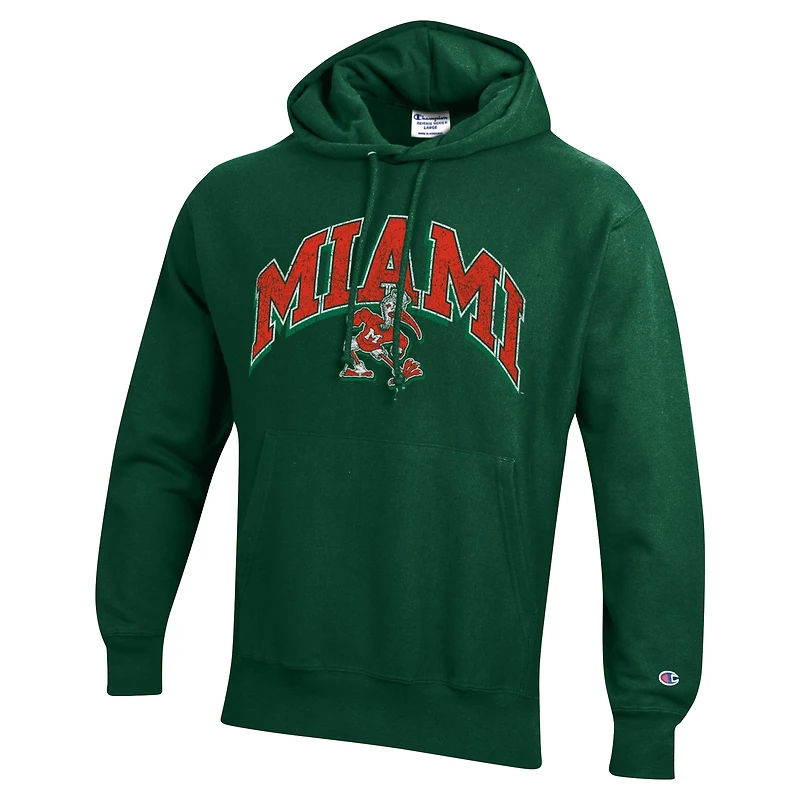 Sweat à capuche tissage inversé Champion Green Miami Hurricanes Late Night pour homme
