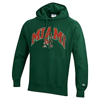 Sweat à capuche tissage inversé Champion Green Miami Hurricanes Late Night pour homme