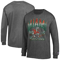 Men's Champion  Heather Charcoal Miami Hurricanes Bold Long-Sleeve T-Shirt