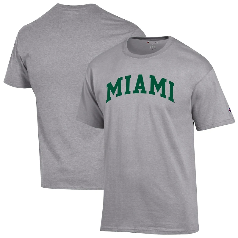 T-shirt basique Arch gris chiné Champion pour homme des Miami Hurricanes