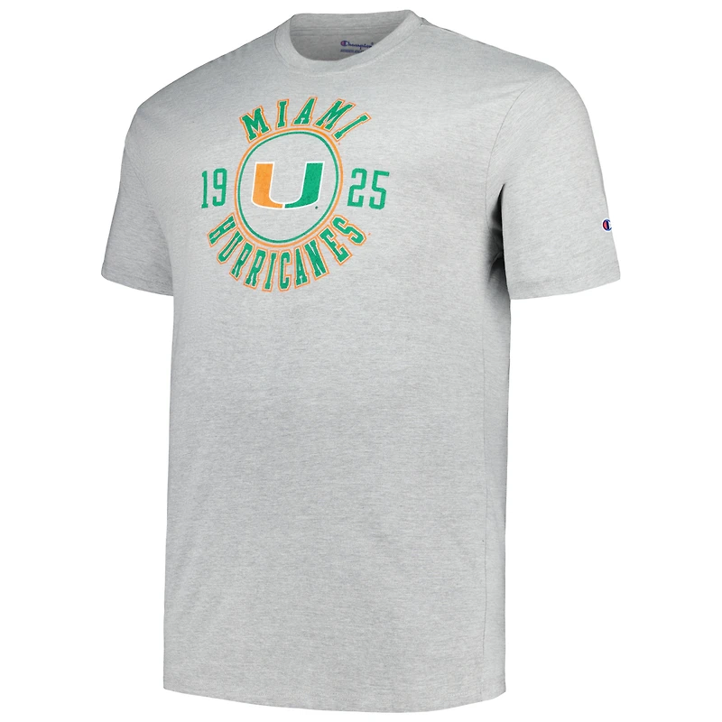 T-shirt Champion Heather Grey Miami Hurricanes Big & Tall Circle Logo pour hommes