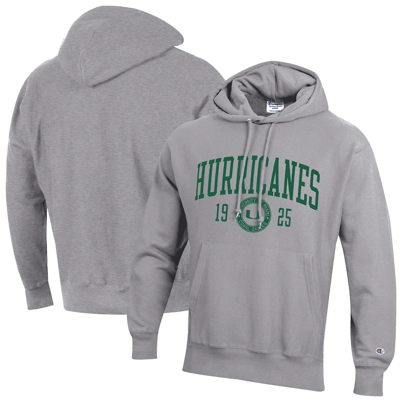 Men's Champion  Heather Gray Miami Hurricanes Established Reverse Weave Hoodie