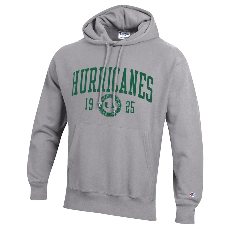 Men's Champion  Heather Gray Miami Hurricanes Established Reverse Weave Hoodie