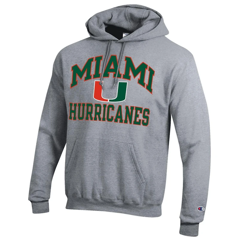 Sweat à capuche enfiler pour homme Champion Heather Grey Miami Hurricanes High Motor