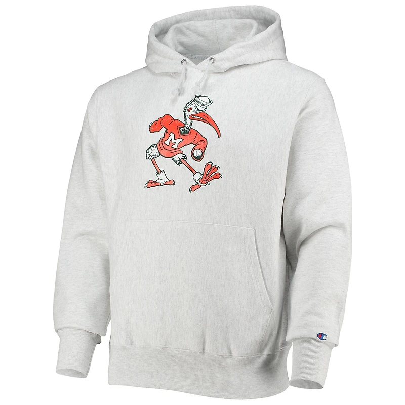 Chandail à capuchon tissage inversé avec logo Miami Hurricanes Vault pour hommes Champion Heather Grey