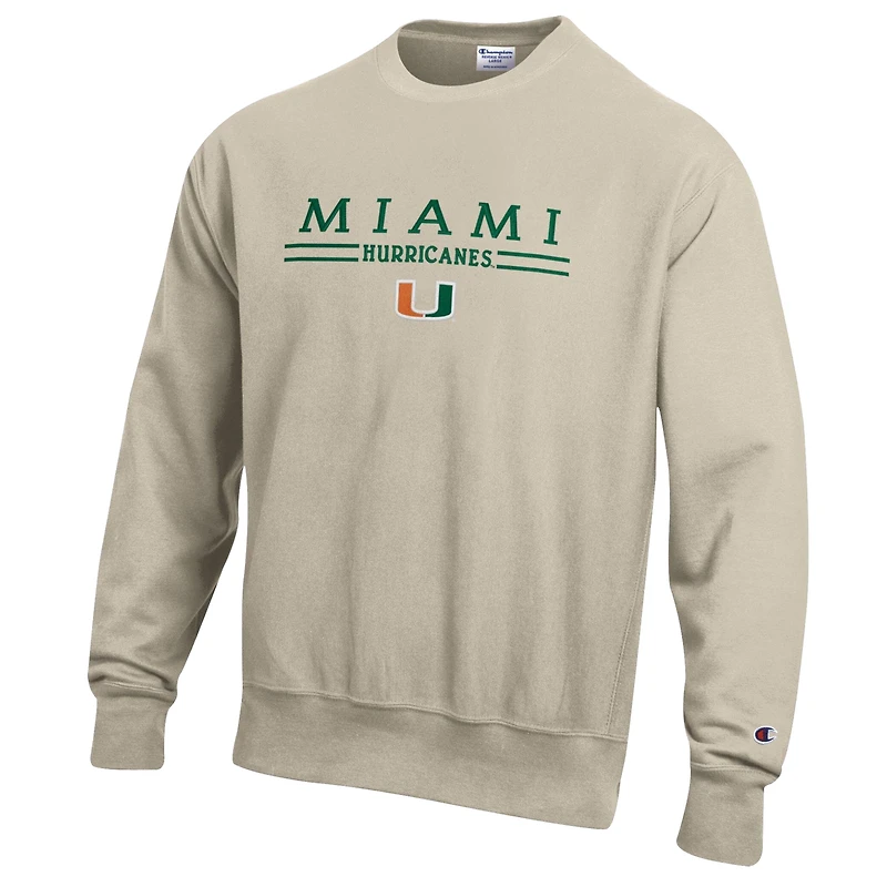 Sweat-shirt à col rond Champion Oatmeal Miami Hurricanes pour homme